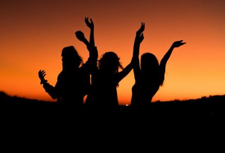 Travel Pets - silhouette of three woman with hands on the air while dancing during sunset