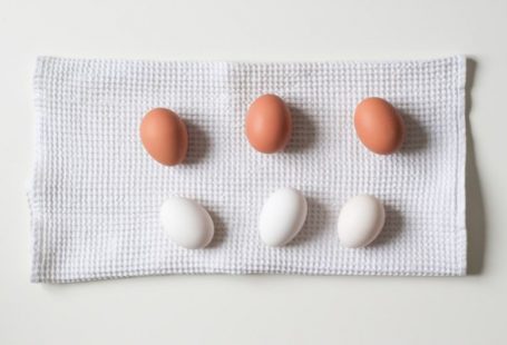 Diet Comparison - six white and brown eggs on white towel