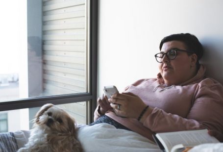 Pet Obesity - person holding smartphone beside dog